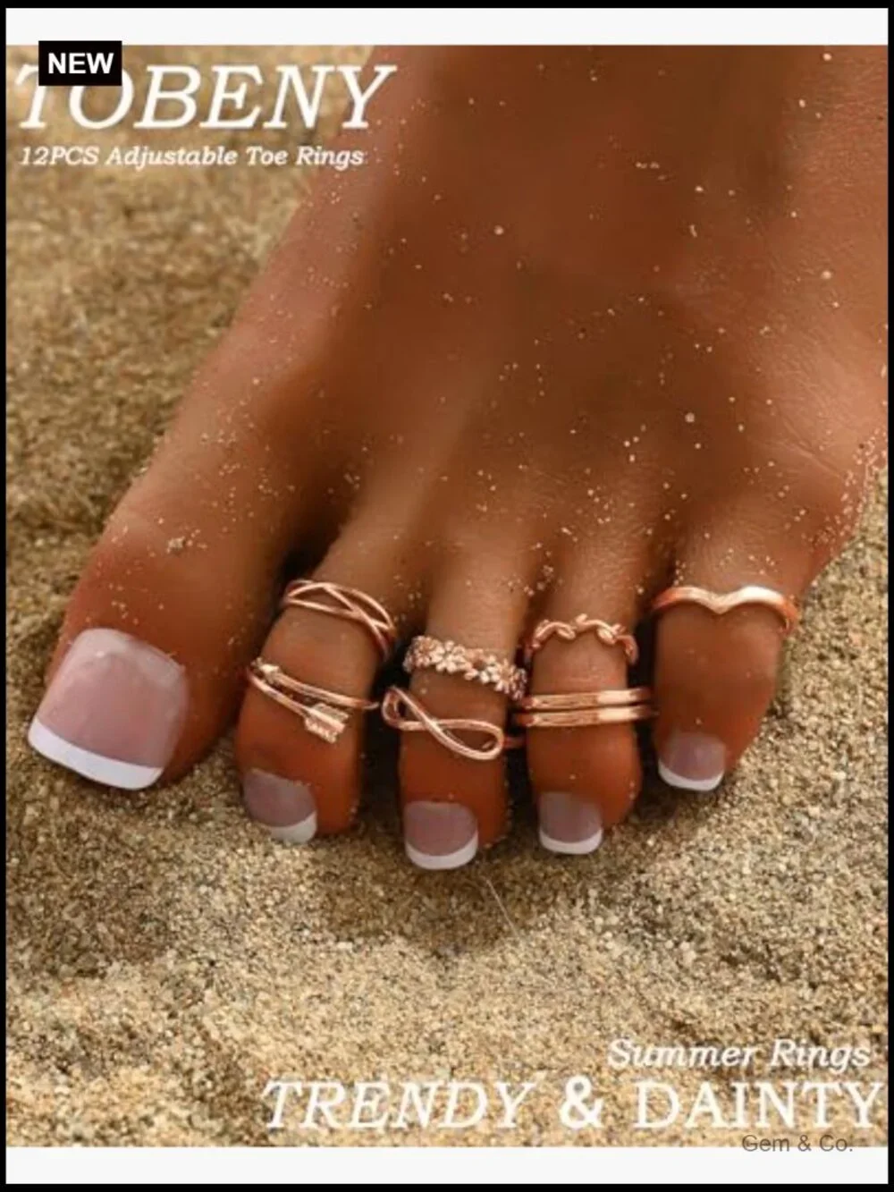 12 Piece Gold Toe Ring Set - Flower Arrow Band Open Tail Toe Rings Women
